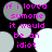 Pixelated text in bright pink reads "if i loved sumone it would be an idiot" over a black background with shifting gray and white circles.