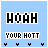 Pixelated text 'NOAH' above 'YOUR HOTT' with four small symbols below on light blue background.
