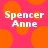 Pixelated text 'Spencer Anne' on a pink background with orange circles, displayed in two identical side-by-side