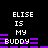 Pixelated text displays 'ELISE IS MY BUDDY' with purple horizontal bars on a black background, showing animation changes in bar positions.