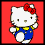 Hello Kitty character in blue overalls with yellow straps and red bow, displayed across nine pixelated frames showing sequential movement.