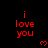 Red text 'i love you' and pixelated hearts on a black background with gray corner overlay.