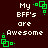 Dark brown background with white pixelated text reading 'My BFF's are Awesome' and green square-based corner decorations.