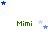 Green text 'Mimi' appears below clusters of blue and light-blue stars on a white background, with star positions shifting across frames.