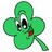 Green four-leaf clover-shaped icon with pixelated eyes, a small red dot on the right leaf, and a thin stem extending downward.