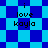 Pixelated blue and cyan checkered background with four identical text blocks reading 'i love kayla' in black lowercase letters.
