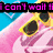 Pixelated image of a pink cartoon character wearing yellow sunglasses, with text overlays changing between frames.