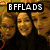 Four display the text 'BFFLADS' over different backgrounds including people, cartoon characters, and repeating pink text