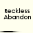 Pixelated text 'Reckless Abandon' appears in two on a light background with horizontal black gradient bars between the