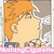 Pixelated cartoon character with orange hair and blue clothing, shown in three side-profile views with subtle pose changes and text overlays.