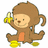 Pixelated monkey icon with brown fur, orange chest, yellow feet, holding bananas, smiling face, and text "Go Bananas" on right side.