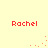 Red text 'Rachel' appears in four corners on a pale yellow background with scattered orange pixel clusters.