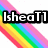 Pixelated text 'IsheoTl' in white letters with black outlines over a diagonal rainbow gradient background.