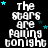 The stars are falling tonight text repeated in white pixelated font on black background with cyan and blue star symbols scattered throughout.