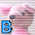 Animated contact sheet showing two frames of a pink cartoon character with blue eyes and white hair holding a letter B in different colors against a gray background.