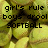 Pixelated static image with black text reading 'girl's rule boys drool SOFTBALL' over a blurred green and yellow background.