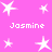 Pink background with white star shapes and repeated text "Jasmine" in pixelated font.
