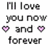 Two side-by-side pixelated text : left white background with gray text and pink hearts, right purple background with black text and a white heart