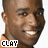 pixelated headshots showing a person in an orange shirt with the text "CLAY" below each, varying slightly across frames