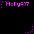 Pixelated purple text 'MollyA17' with star and dotted line elements on black background, animated with star and line movements.