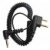 Black coiled cable with two distinct connectors on a white background, one connector featuring multiple prongs.