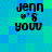 Four identical pixelated text-based icons arranged in a on a blue-green checkered background, each displaying 'jenn' above a heart symbol and 'you' below
