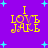 Purple background with cyan starbursts and yellow text reading "I LOVE JAKE" in pixelated font across four identical