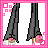 Animated contact sheet of a pixel art character in pink-themed outfits with text frames showing "I'm still" and "in love with you boy".