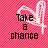 Pixelated pink background with white paperclip symbols and black text reading "Take a chance because you never know how perfect something is <8".