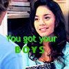A static image shows a person with long dark hair wearing a light blue top, with green text overlaid reading 'You got your BOYS' against a blurred background.