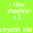 Green background with white pixelated text repeating 'i love shoelca!' and '<3' alongside 'chyehh boichyehh bai', some letters partially yellowed.