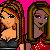 Pixel art contact sheet of four female cartoon characters in various outfits against a bright pink background with green text reading "Best Friends".