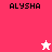 Pixelated icon with 'ALYSHA' text and star symbols on pink and white backgrounds.