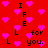 Red background with pink pixelated hearts and scattered black text reading 'I F E L for you.' in a pattern
