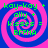 Four identical spiral-patterned with pink and blue colors, each containing green text reading "kay-kay + olly + kisses = BFFMA"