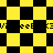 Yellow and black checkered pattern with diamond-shaped and partial text fragments visible across the image