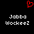 Red pixelated heart symbol above two identical white text blocks reading 'Jabba Wockeez' on black background.
