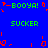 Blue background with green 'BOOYA!' and 'SUCKER' text, red pixelated shapes scattered throughout. Animated version shows red shape movement.