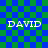 Four identical pixelated text instances of 'DAVID' on a blue and green checkered background with visible lines
