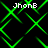 Green pixelated lines form a shifting diamond pattern on a black background with four instances of the text 'JhoneB' in white pixelated font