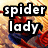 Pixelated image with 'spider lady' text over a blurred background featuring red and blue shapes.