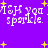 Purple background with yellow starbursts and repeated white pixelated text reading 'I see you. I see you sparkle.'