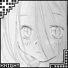 identical monochrome anime-style character faces with subtle expression variations, framed by pixelated borders with 'KNIGHT' text