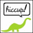 Green dinosaur with long neck and tail stands below speech bubble containing 'Riceup!' text, black heart symbol appears in bottom-right corner.