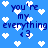 Blue background with white pixelated hearts and repeated dark blue text reading "you're my everything <3" in a pattern