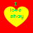 Four yellow heart shapes on red background with green text "I love shay" inside each heart, displayed in a