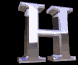 Three of metallic silver H-shaped icons with varying brightness and contrast against black backgrounds, separated by light gray horizontal bars