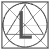 A static icon featuring a bold dark gray L-shaped symbol inside a circular frame with intersecting lines, set against a background