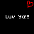 Red pixelated heart symbol above white text reading "Luv Ya!!!" repeated twice on a black background.