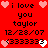 Red background with black text and pixelated hearts; repeated phrases 'i love you taylor' and date '12/28/07', alternating heart colors between pink and white.